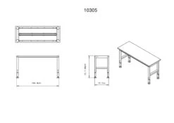 HBM Werkbank Met Massief Houten Blad, In Hoogte Verstelbaar, 152 Cm -Werkplaats Gereedschap Serie 10305 frame maten.jpg 1200x600 e916cebc88