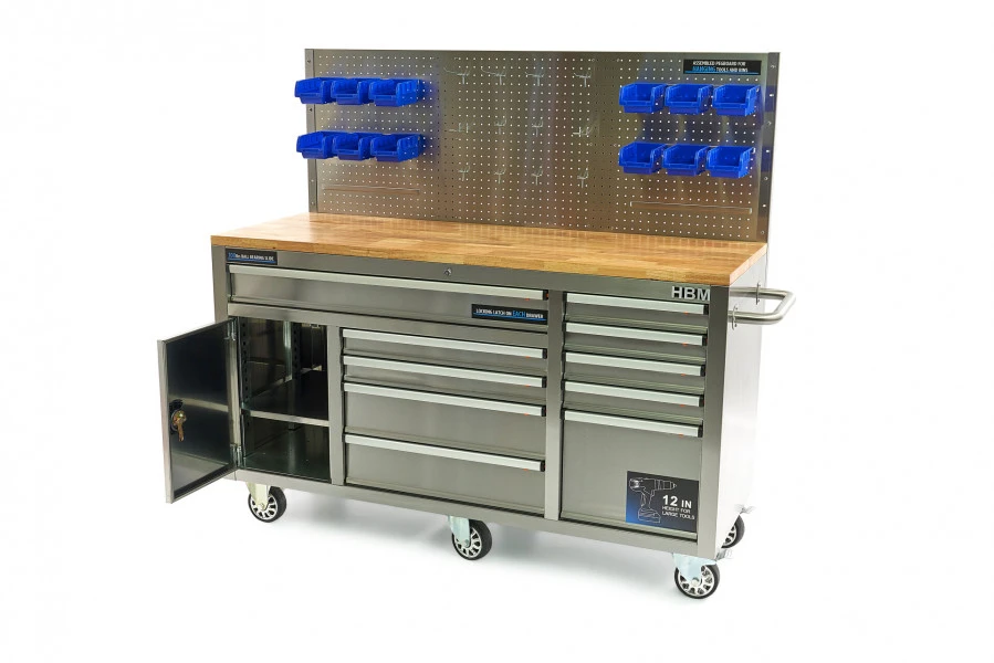 HBM Werkbank 158 Cm 10 Laden Met Deur En Achterwand, RVS 4 HBM Werkbank 158 Cm 10 Laden Met Deur En Achterwand, RVS - Afbeelding 4