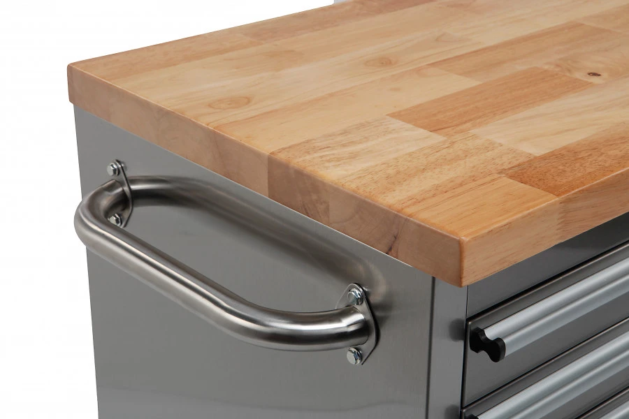 HBM Gereedschapswagen Met Houten Werkblad - 122 Cm - RVS 4 HBM Gereedschapswagen Met Houten Werkblad - 122 Cm - RVS - Afbeelding 4