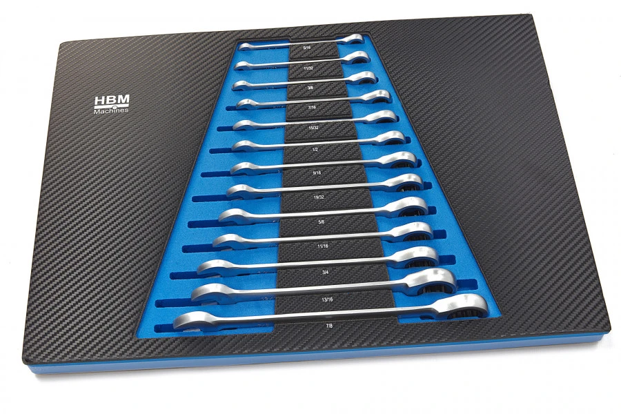 HBM 13 Delige Ring, Ratel, Steeksleutelset INCH In Carbon Foam Inlay Voor Gereedschapswagen 4 HBM 13 Delige Ring, Ratel, Steeksleutelset INCH In Carbon Foam Inlay Voor Gereedschapswagen - Afbeelding 4