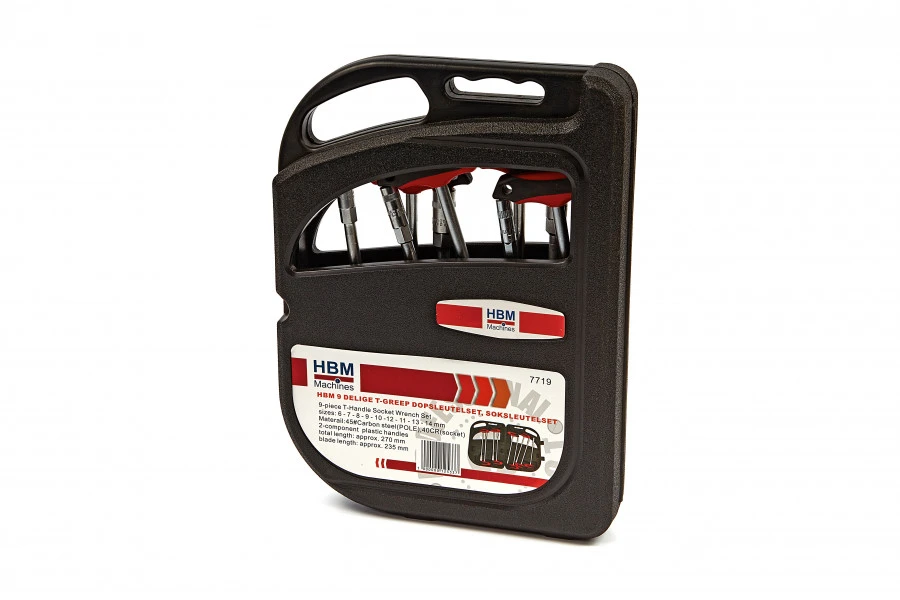 HBM T-Greep Dopsleutelset, Soksleutelset 9 Delig 3 HBM T-Greep Dopsleutelset, Soksleutelset 9 Delig - Afbeelding 3