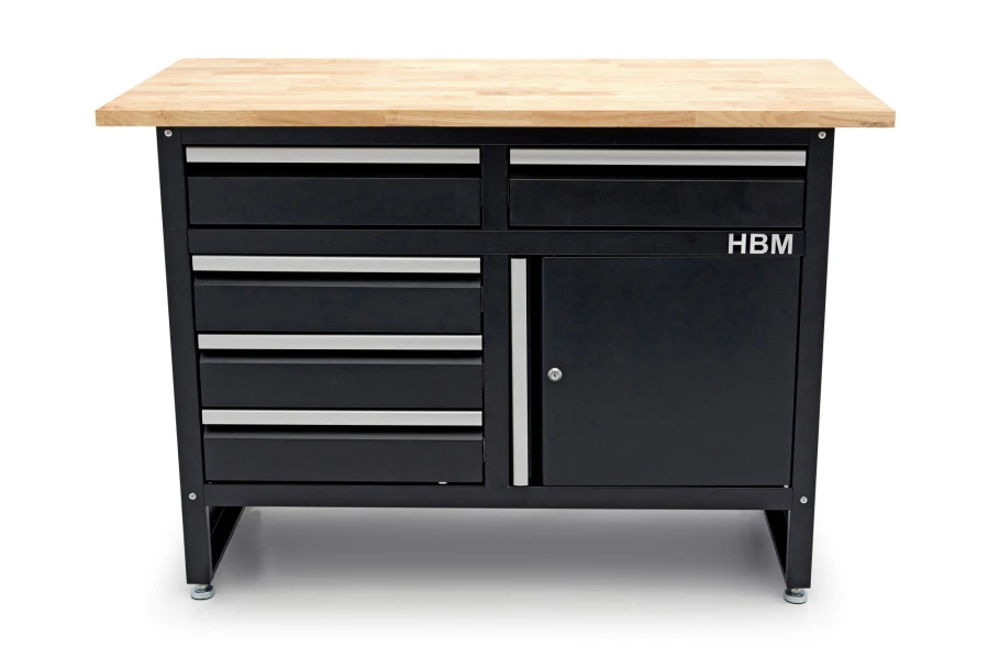 HBM 120 Cm Werkbank Met 5 Laden 1 Deur En Massief Houten Werkblad 1 HBM 120 Cm Werkbank Met 5 Laden 1 Deur En Massief Houten Werkblad