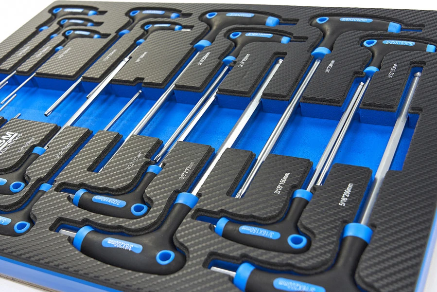 HBM 18 Delige T-Grepen INCH Maten Carbon Foam Inlay Voor Gereedschapswagen 3 HBM 18 Delige T-Grepen INCH Maten Carbon Foam Inlay Voor Gereedschapswagen - Afbeelding 3