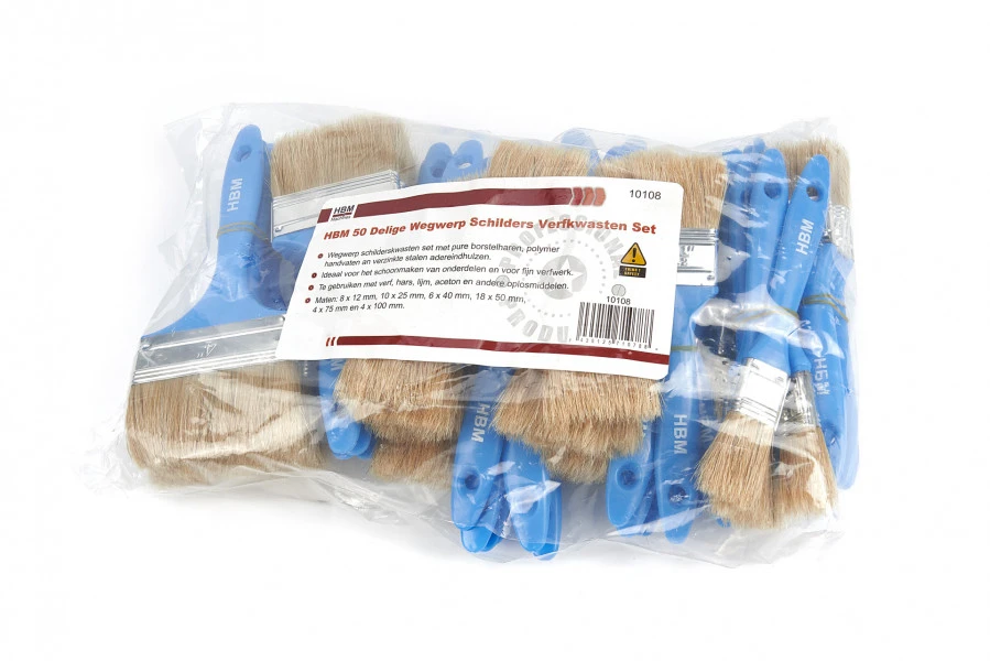 HBM 50 Delige Wegwerp Schilders Verfkwasten Set 4 HBM 50 Delige Wegwerp Schilders Verfkwasten Set - Afbeelding 4