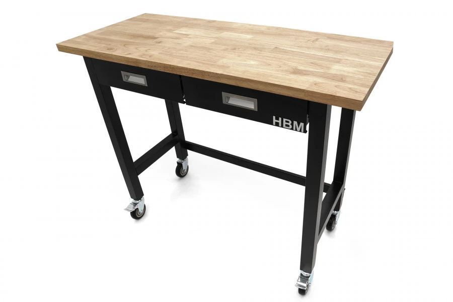 HBM Werkbank Met Massief Houten Blad, 2 Laden, Verrijdbaar, 122 Cm 2 HBM Werkbank Met Massief Houten Blad, 2 Laden, Verrijdbaar, 122 Cm - Afbeelding 2