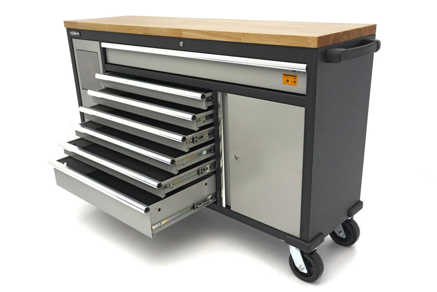 HBM Gereedschapswagen Met Houten Werkblad - 168 Cm - Grijs 5 HBM Gereedschapswagen Met Houten Werkblad - 168 Cm - Grijs - Afbeelding 5